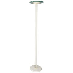  Italian Design White Lacquered Metal Brass and Glass Floor Lamp