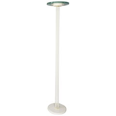 Italian Design White Lacquered Metal Brass and Glass Floor Lamp