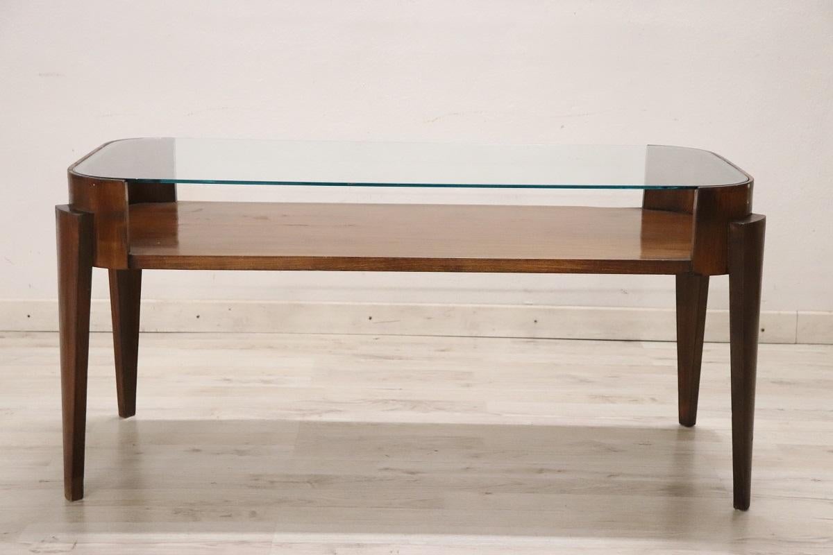 Table de canapé ou table basse à plateau en bois et verre, design italien, années 1950 Bon état - En vente à Casale Monferrato, IT