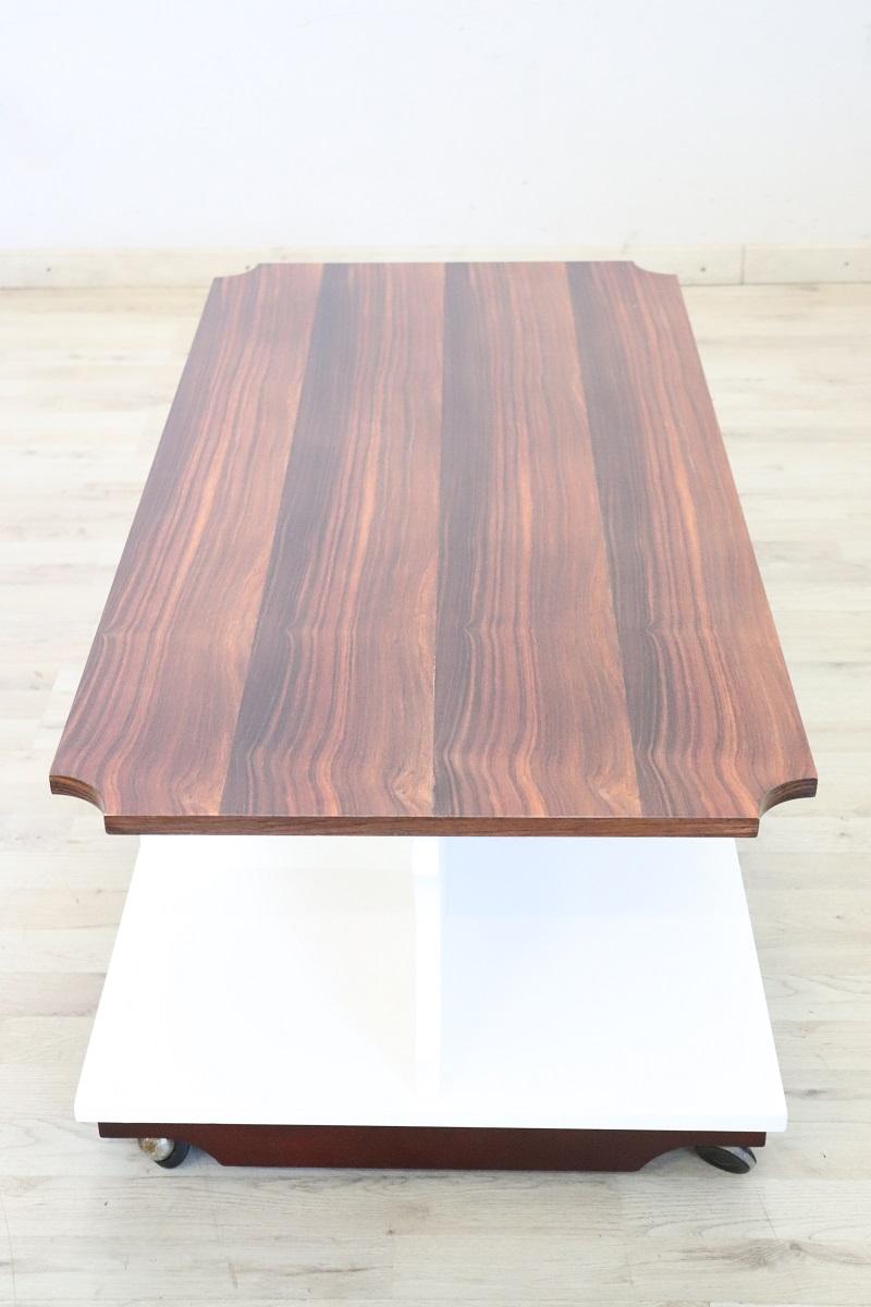 Mid-Century Modern Italian Design Wooden Coffee Table, 1970s RESTORED For Sale