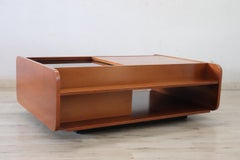 Italian Design Wooden Coffee Table with Bar Compartment, 1970s