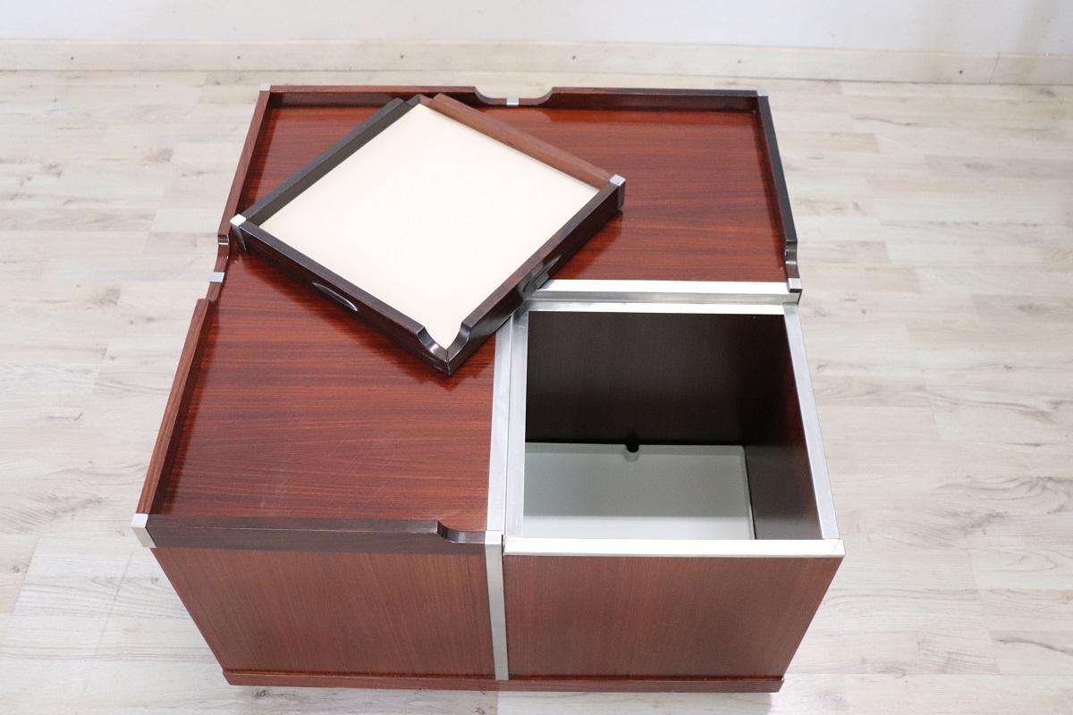 Stainless Steel Italian Design Wooden Square Storage Coffee Table, 1960s