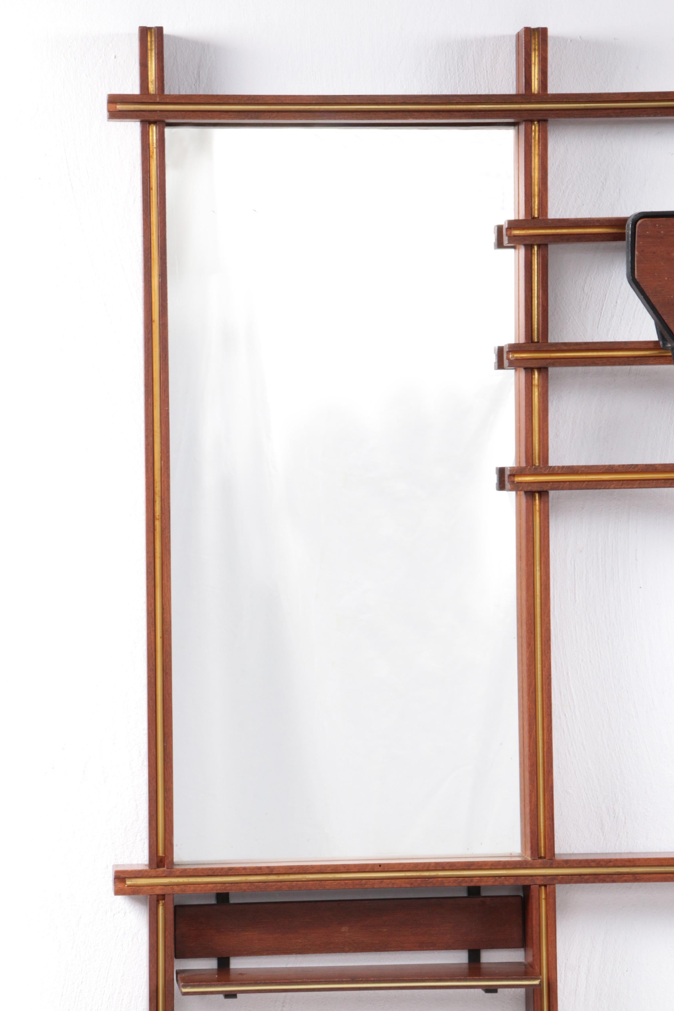 Italian Design Wooden Wall Coat Rack with Bench, 1960 3