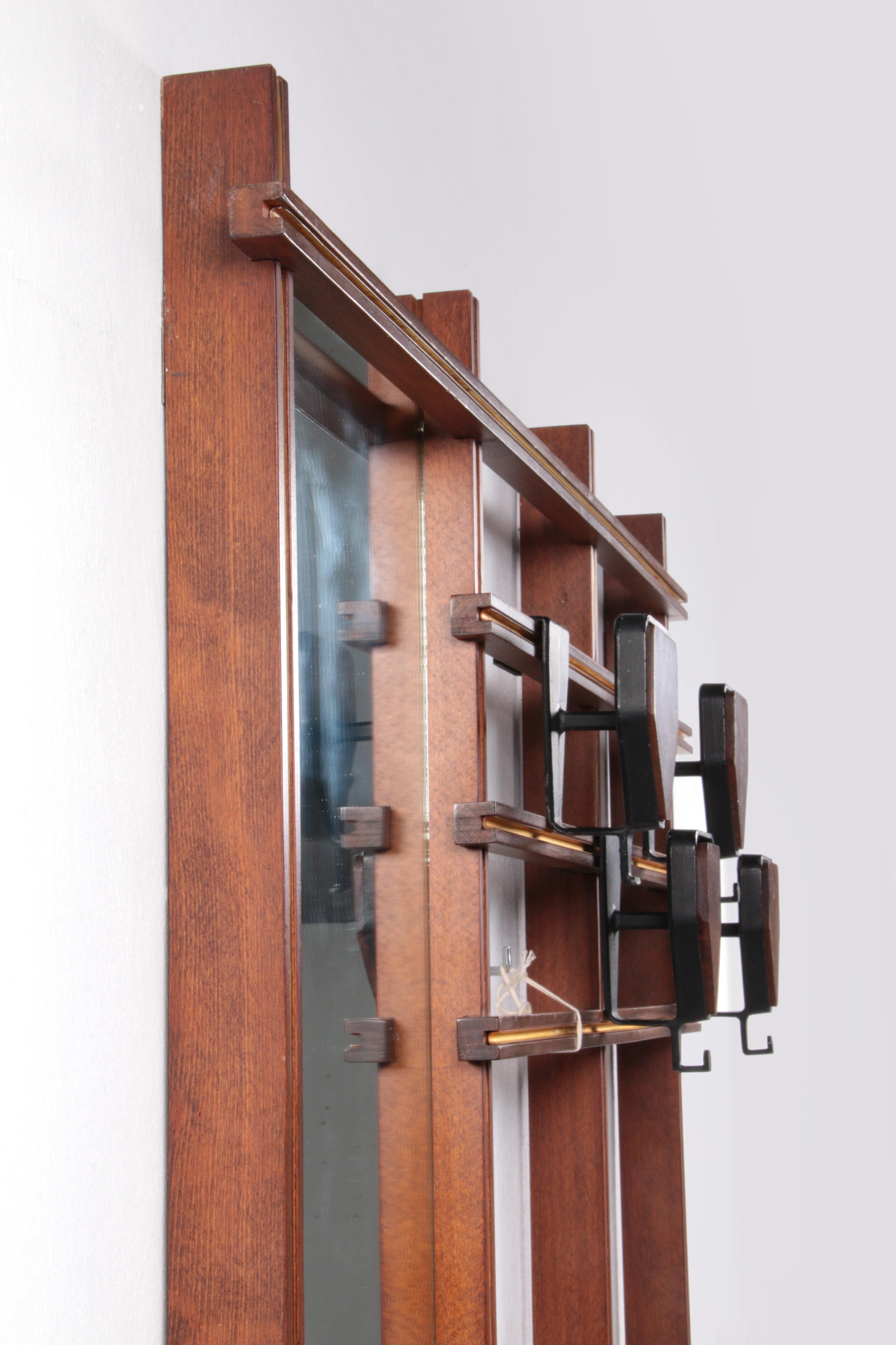 Italian Design Wooden Wall Coat Rack with Bench, 1960 4