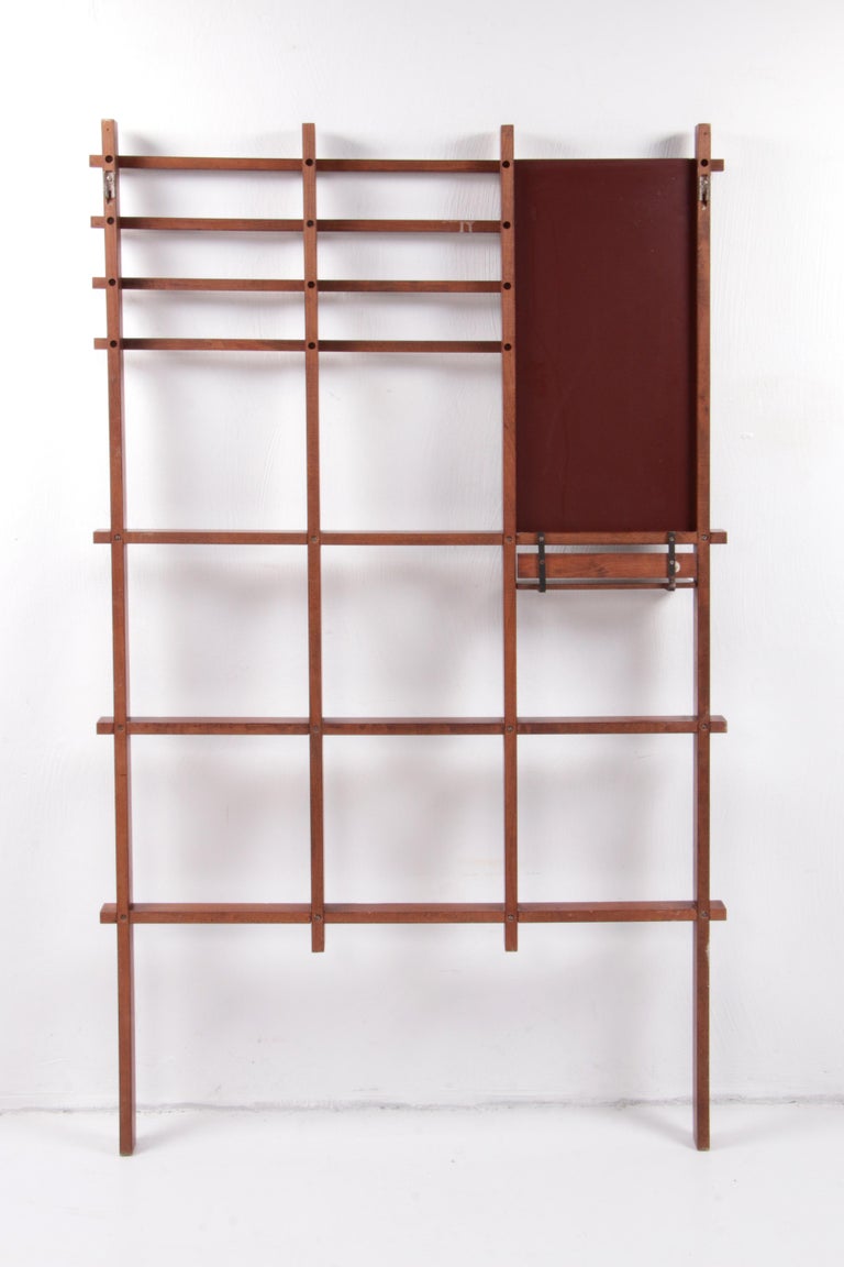 Italian Design Wooden Wall Coat Rack with Bench, 1960 For Sale at 1stDibs