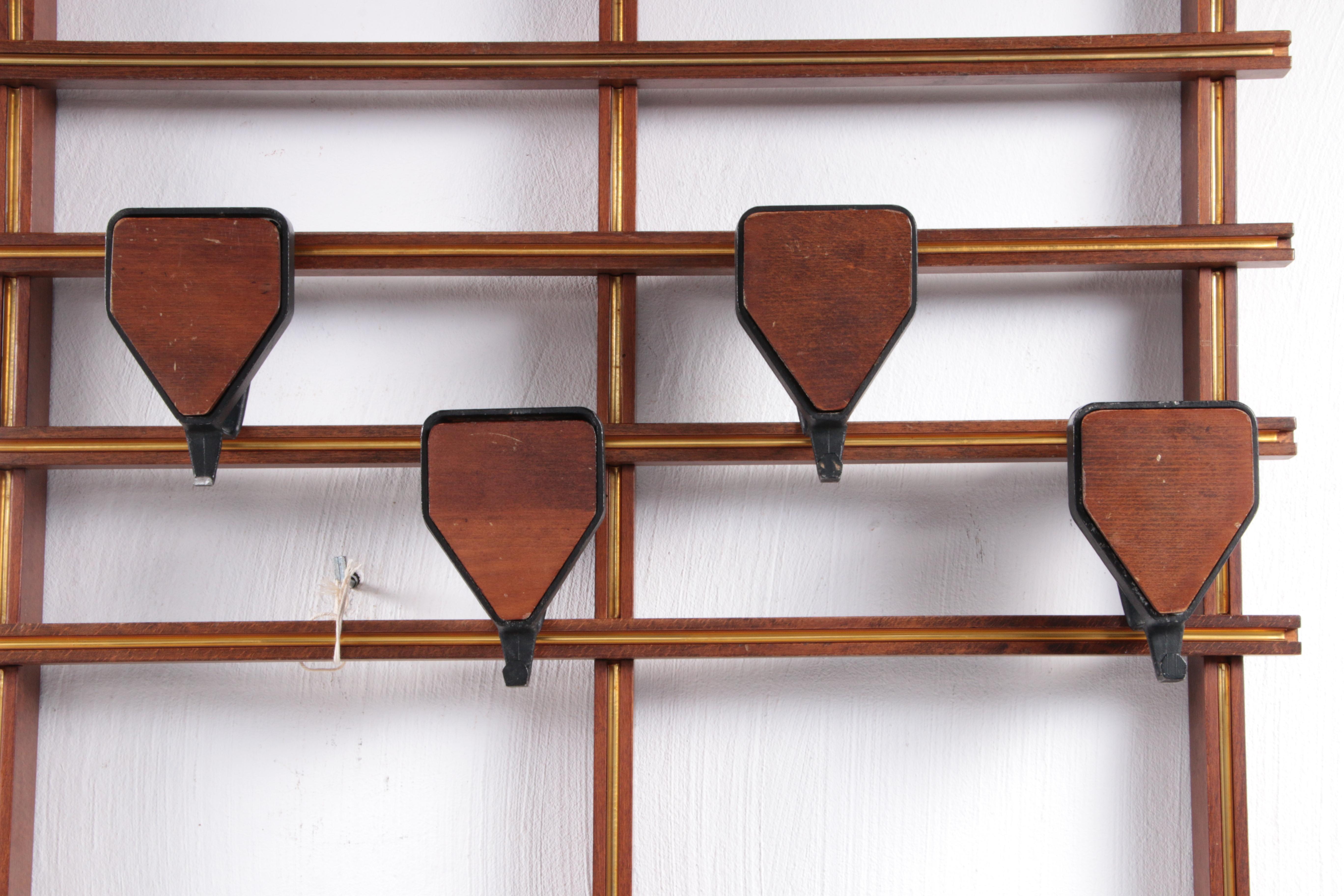 Mid-Century Modern Italian Design Wooden Wall Coat Rack with Bench, 1960