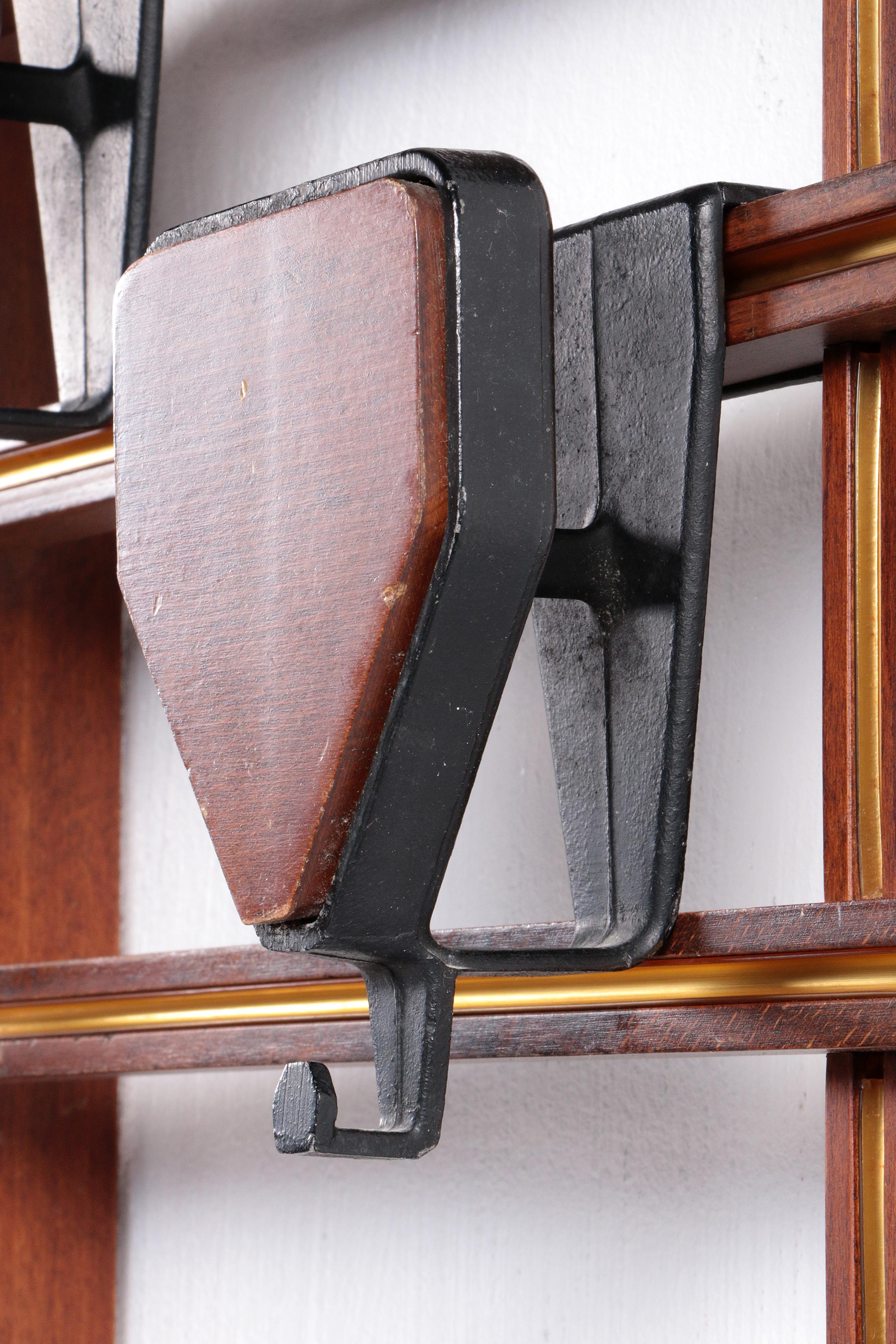 Mid-20th Century Italian Design Wooden Wall Coat Rack with Bench, 1960