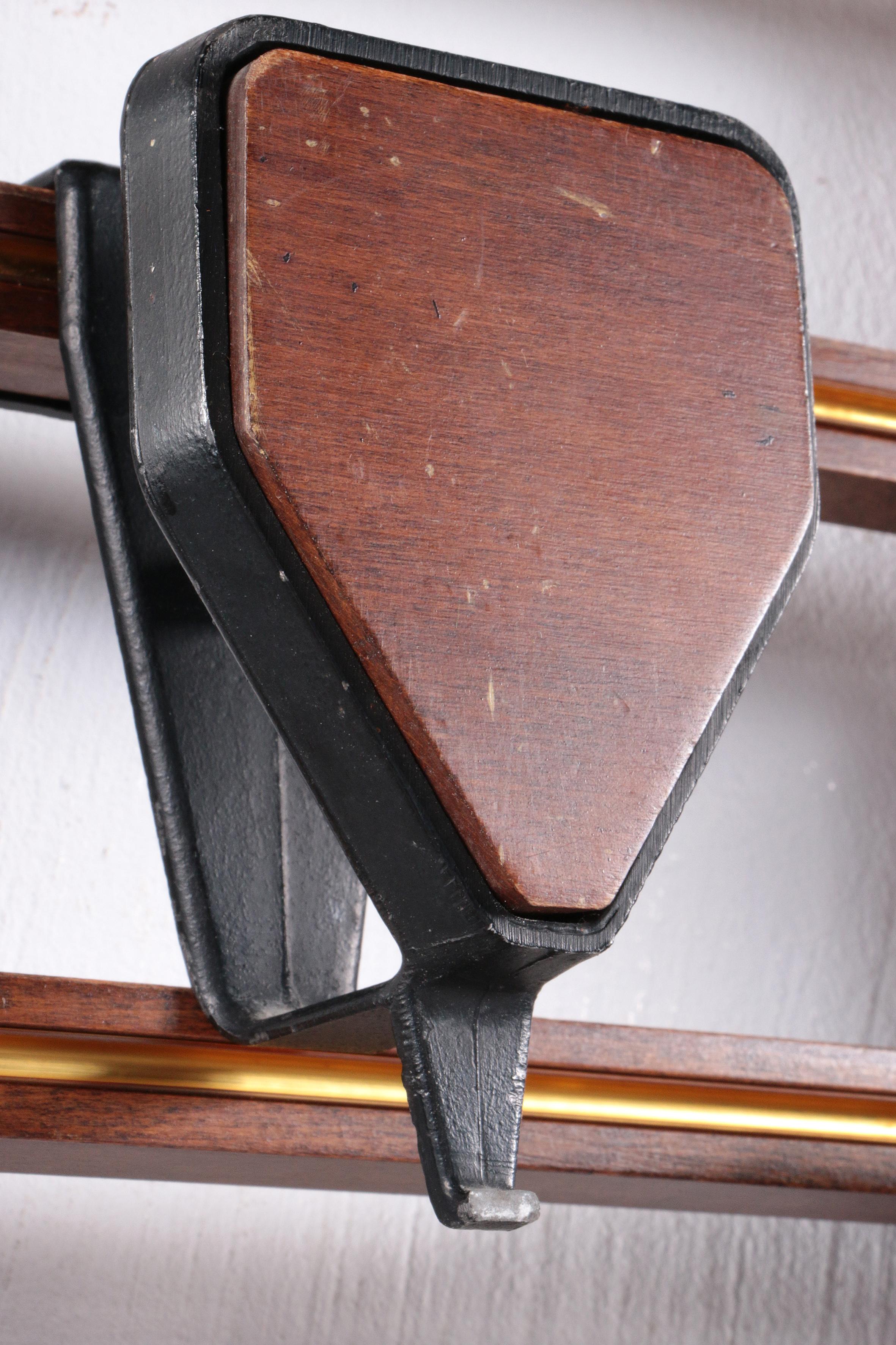 Hardwood Italian Design Wooden Wall Coat Rack with Bench, 1960