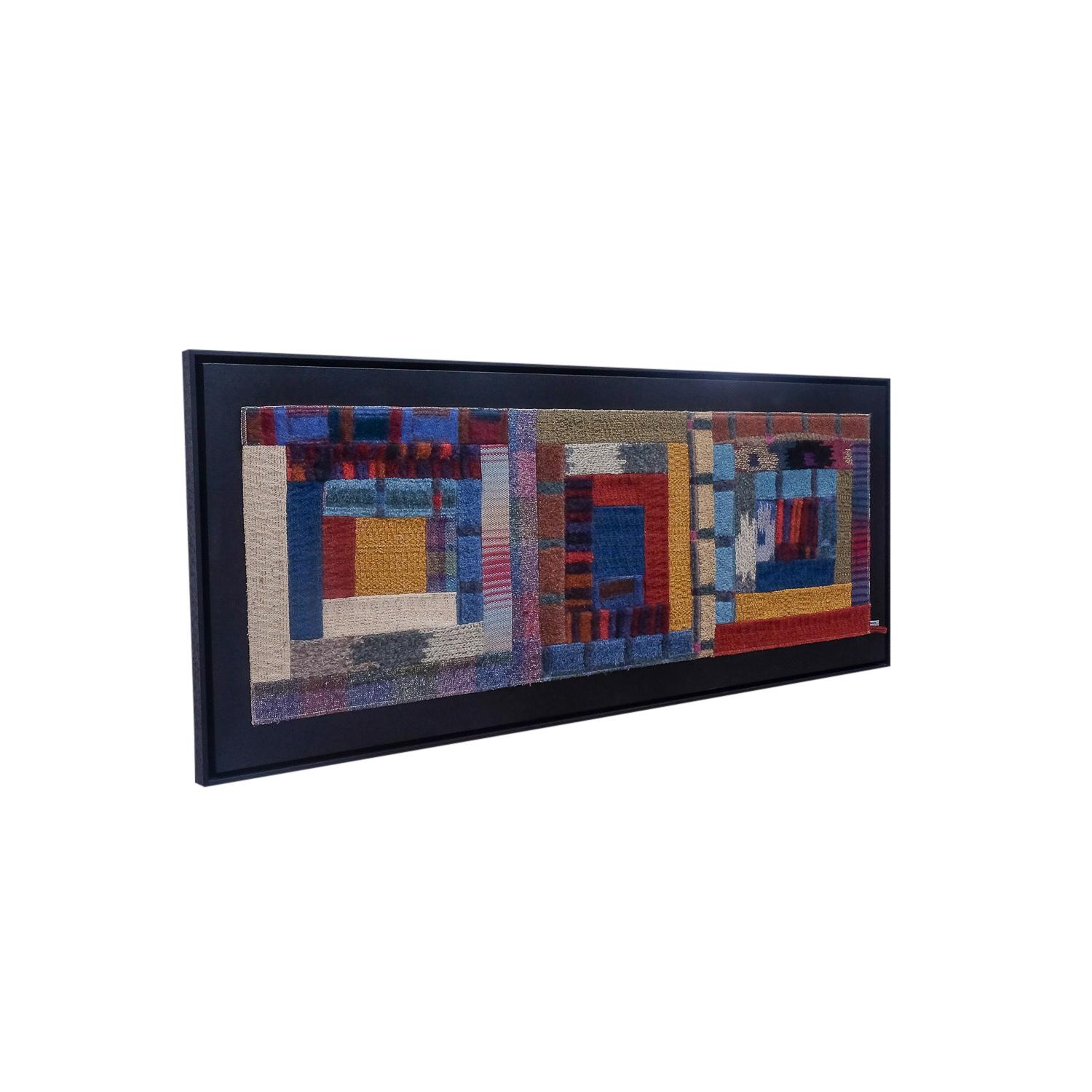 Woolen tapestry, professionally framed. This piece, considered a work of art has been designed by Ottavio Missoni, (1921 – 2013) during the 1980s.

The Missoni enterprise was founded during the early 1950s, over the years the business became one of