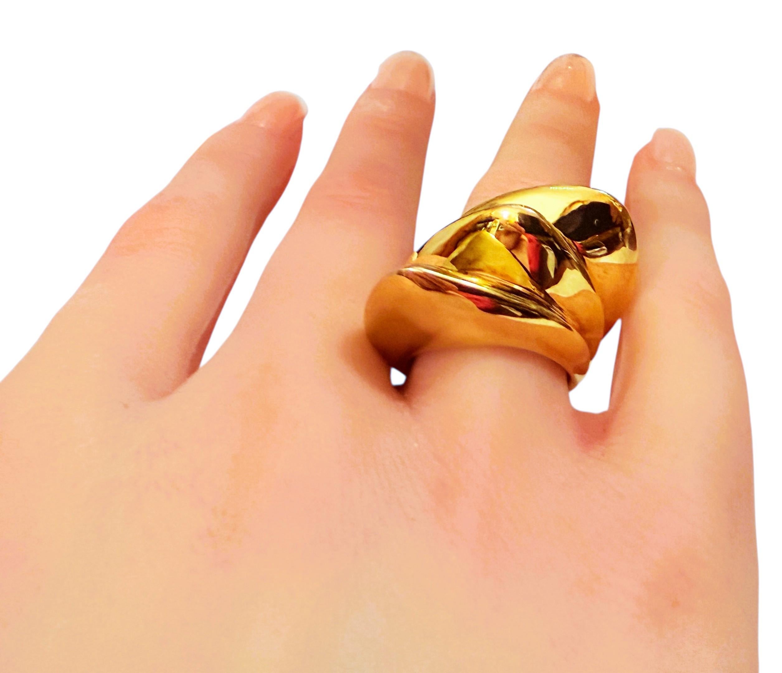 Italian Designed 14k Yellow Gold Chubby Architectural Style Ring Size 6 For Sale 4