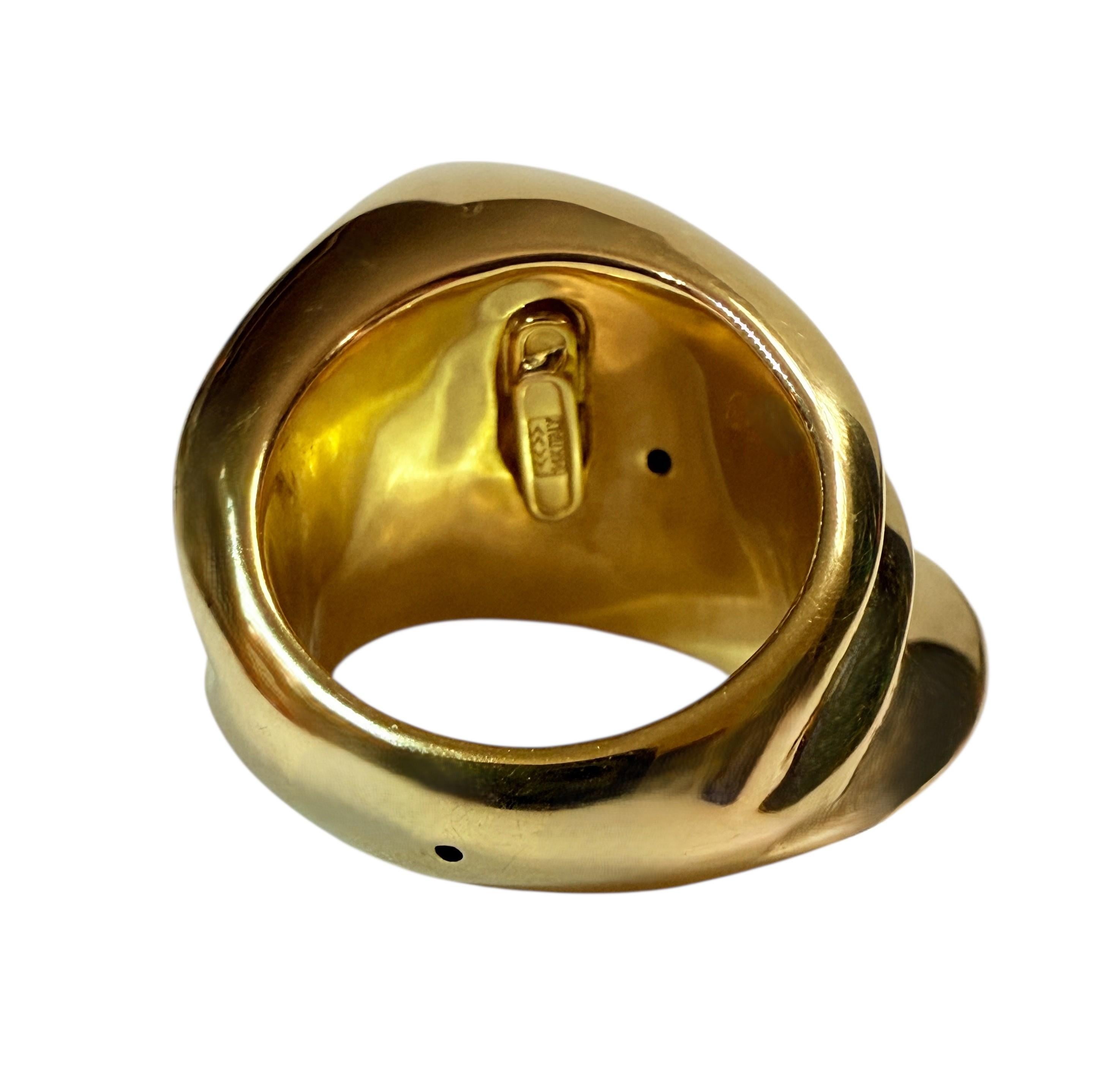 Art Deco Italian Designed 14k Yellow Gold Chubby Architectural Style Ring Size 6 For Sale