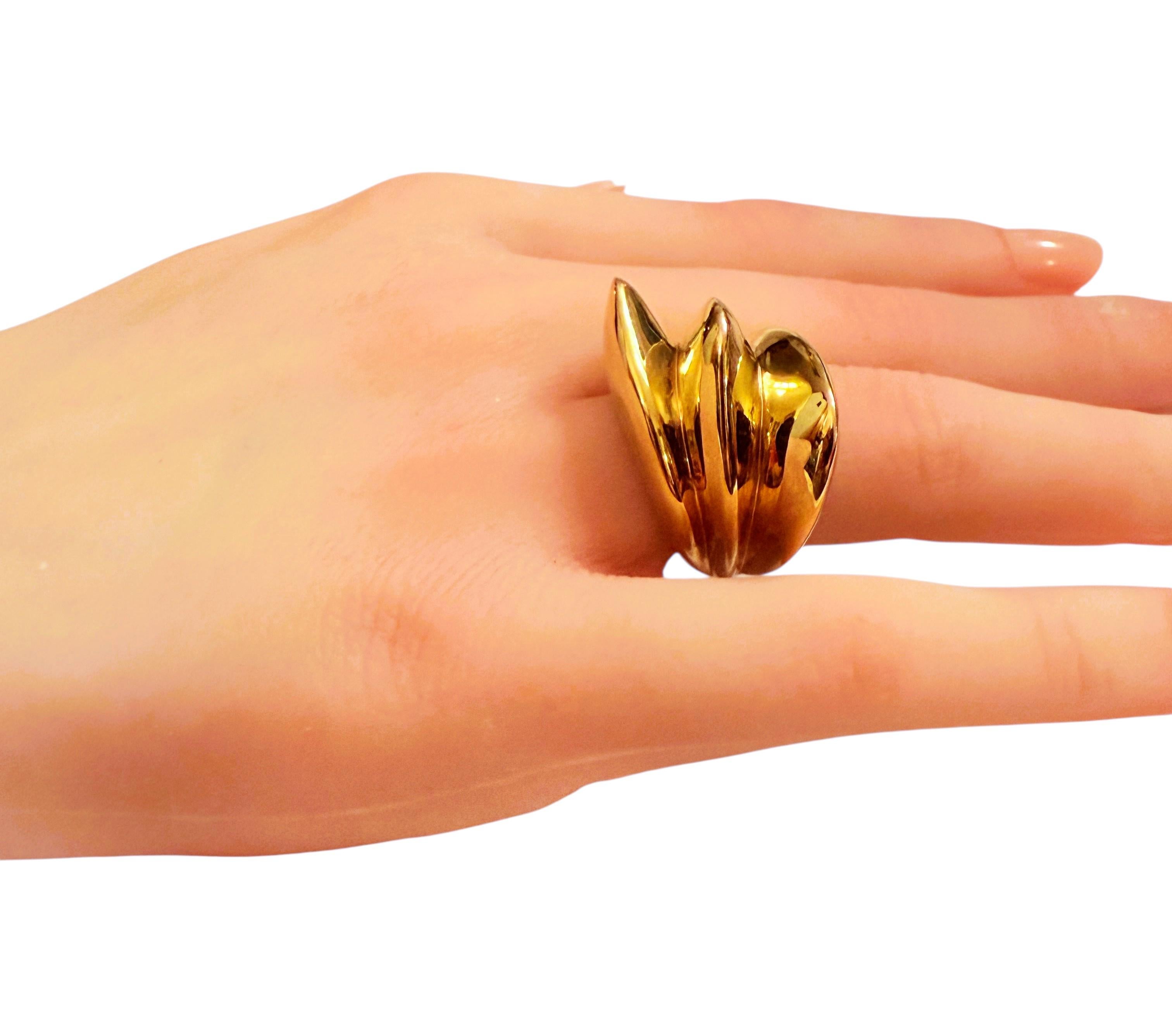 Italian Designed 14k Yellow Gold Chubby Architectural Style Ring Size 6 For Sale 3