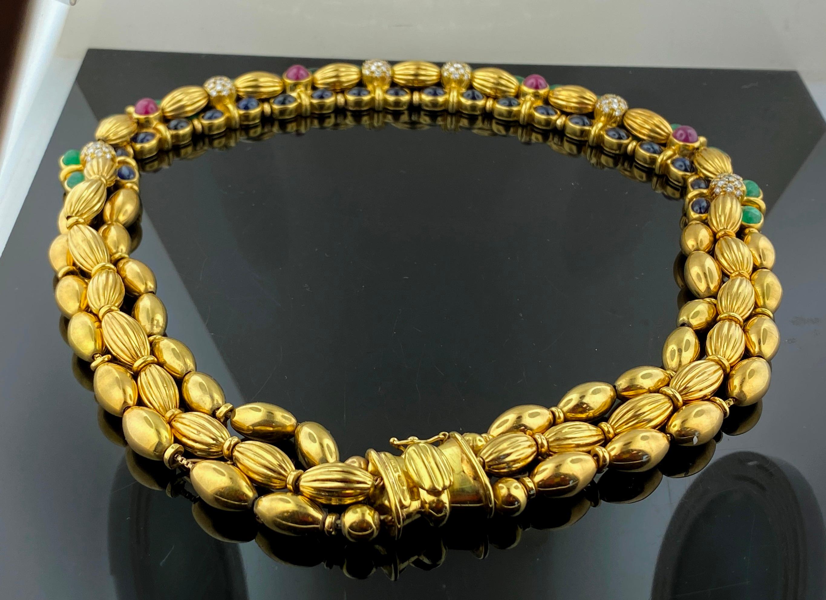 Round Cut Italian designed Multi-Gem Yellow Gold Necklace For Sale