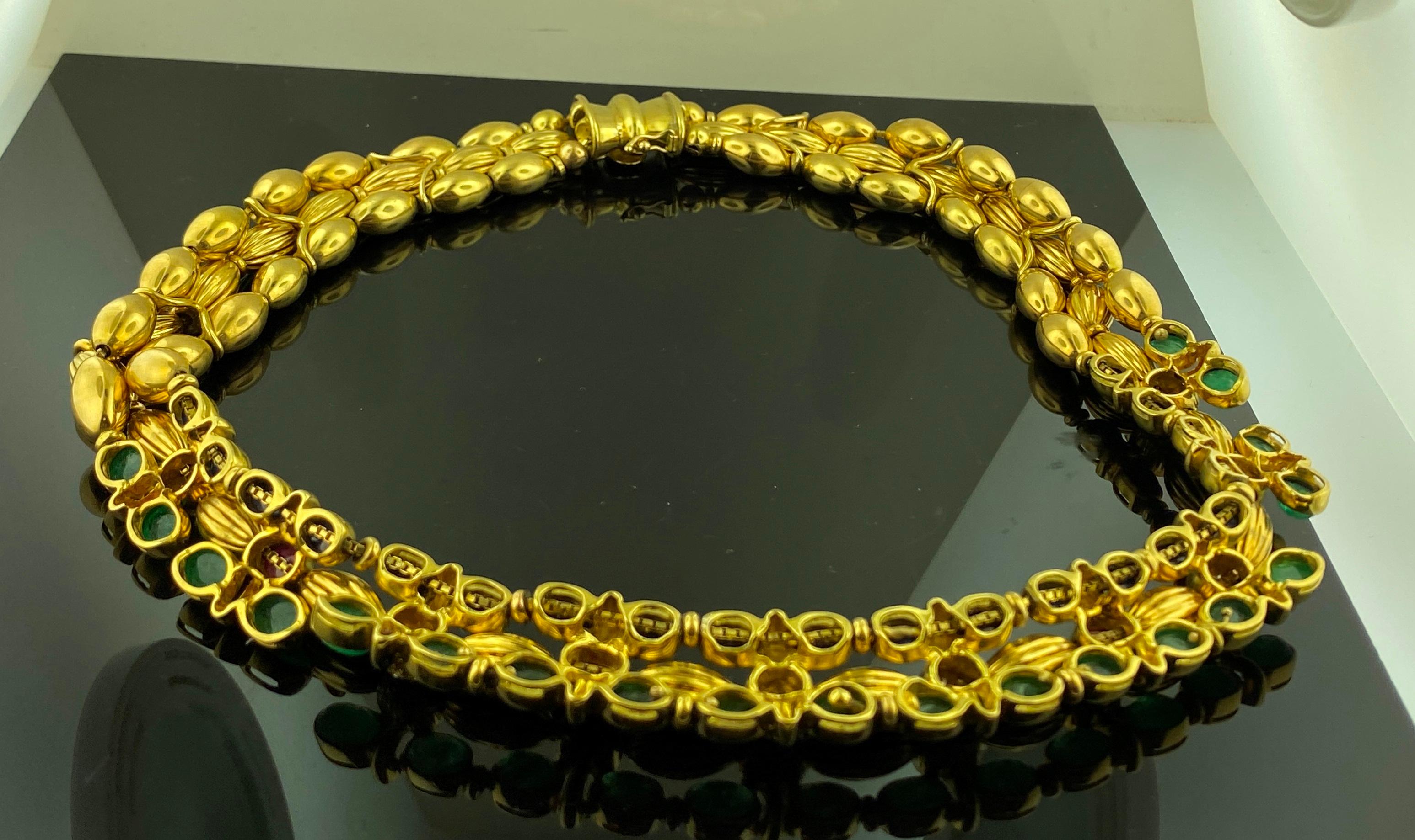 Women's or Men's Italian designed Multi-Gem Yellow Gold Necklace For Sale