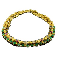 Retro Italian designed Multi-Gem Yellow Gold Necklace