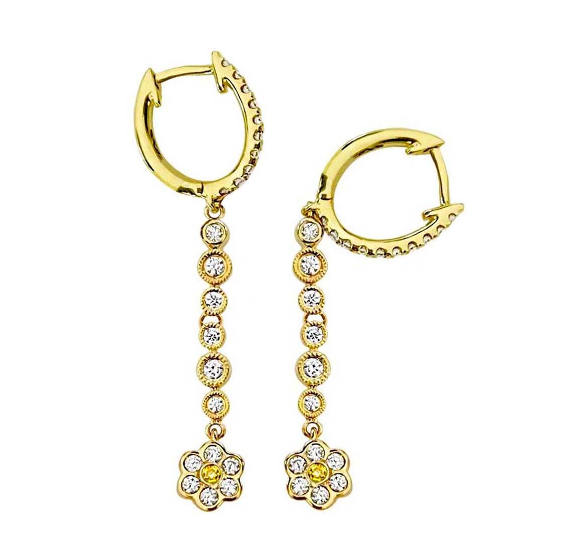 Artisan Italian Designer 18 Karat Gold Flower Diamond Earrings For Sale