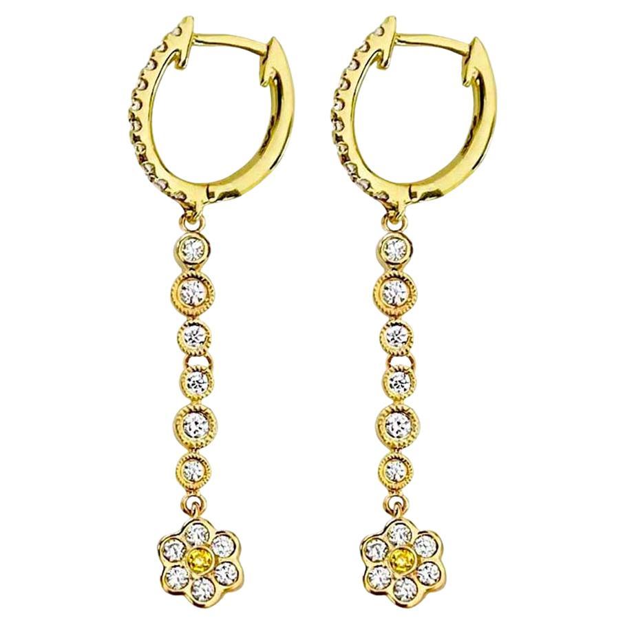 Italian Designer 18 Karat Gold Flower Diamond Earrings