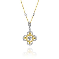Italian Designer 18 Karat Gold Flower Motif Diamond Pendant