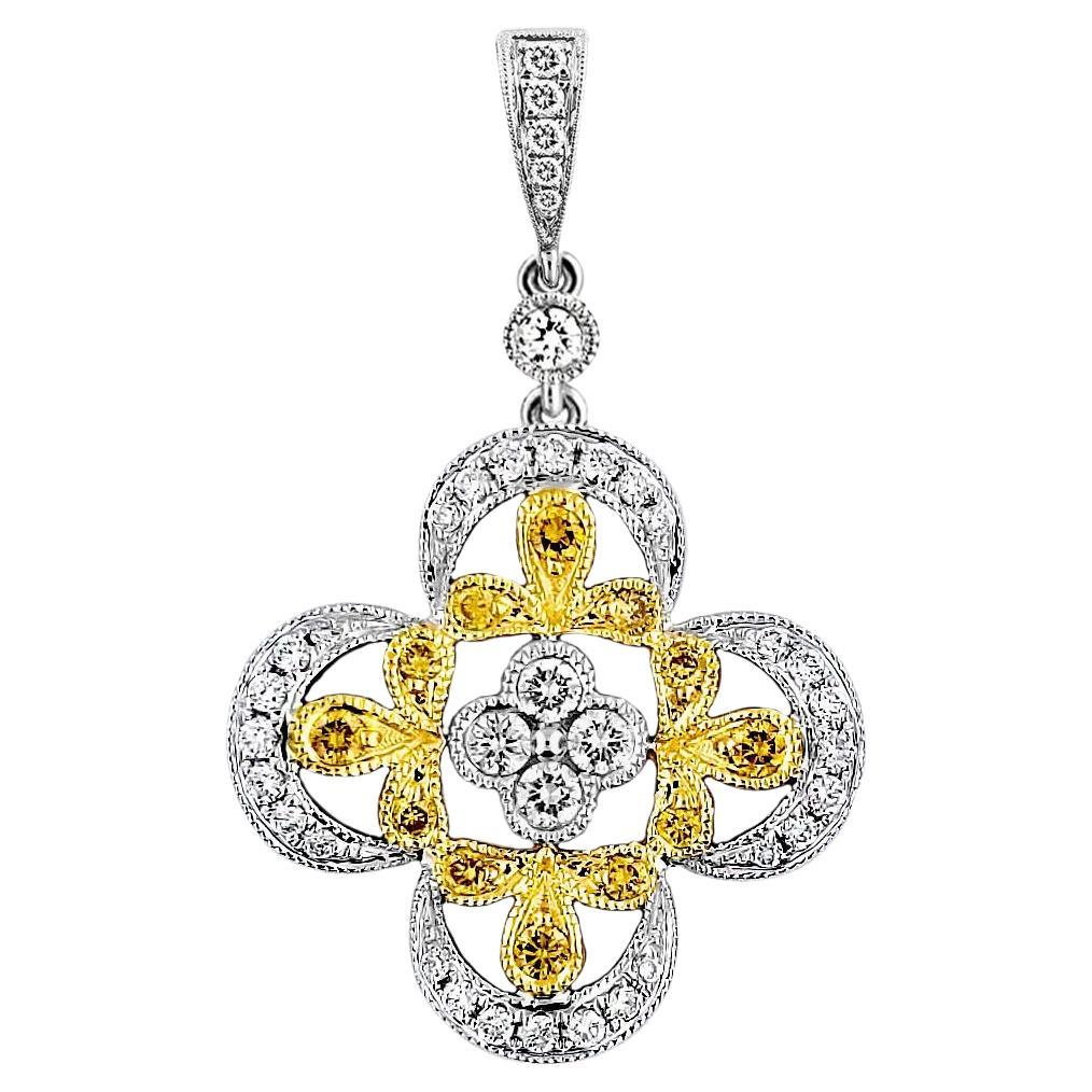 Italian Designer 18 Karat Gold Flower Motif Diamond Pendant For Sale