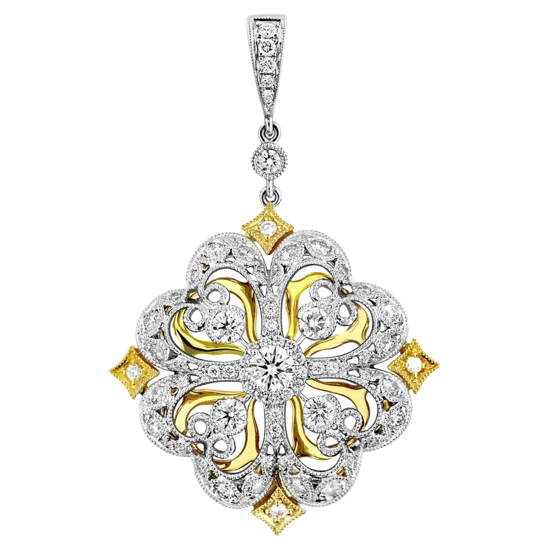 Pendentif de créateur italien en or 18 carats à motif de fleurs et diamants en vente