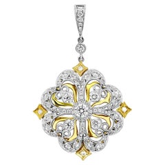 Pendentif de créateur italien en or 18 carats à motif de fleurs et diamants