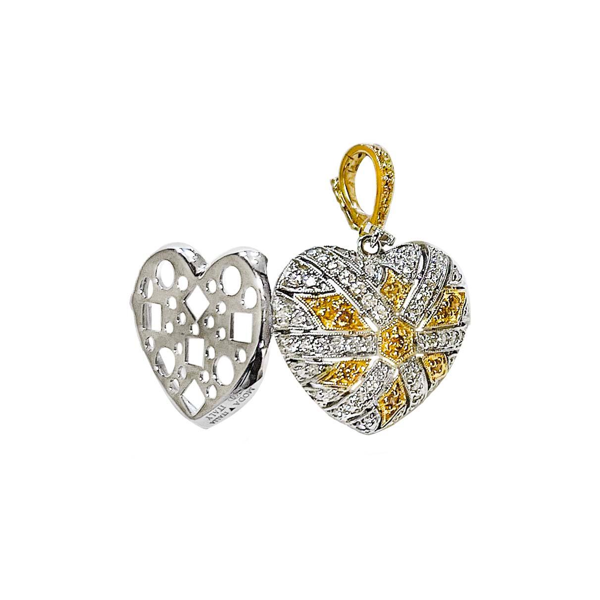 Colgante de diamantes con motivo de corazón en oro de 18 quilates de diseño italiano en venta 2