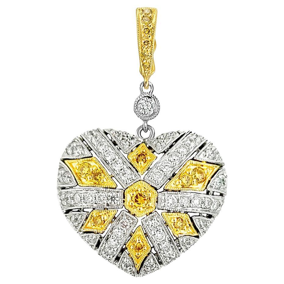 Italian Designer 18 Karat Gold Heart Motif Diamond Pendant For Sale