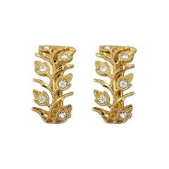 Pendientes de diamantes en forma de hoja de oro de 18 quilates de diseño italiano