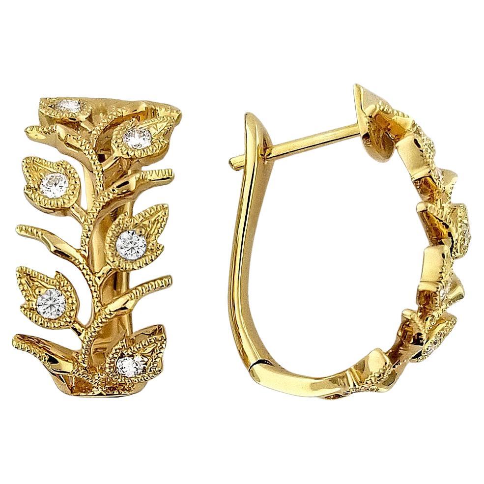 Italian Designer 18 Karat Gold Leaf Diamond Earrings For Sale