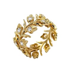 Italian Designer 18 Karat Gold Leaf Diamond Ring