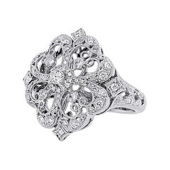 Italian Designer 18 Karat White Gold Flower Motif Diamond Ring