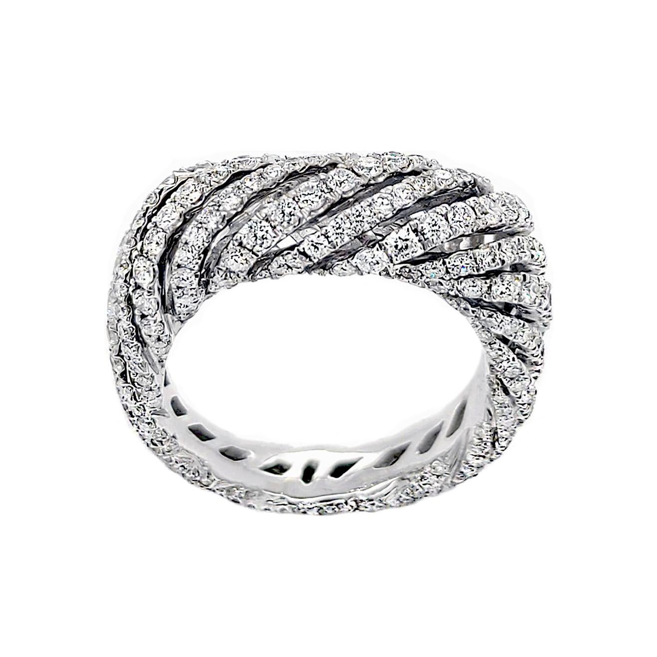 Artisan Italian Designer 18 Karat White Gold Pave Eternity Ring For Sale