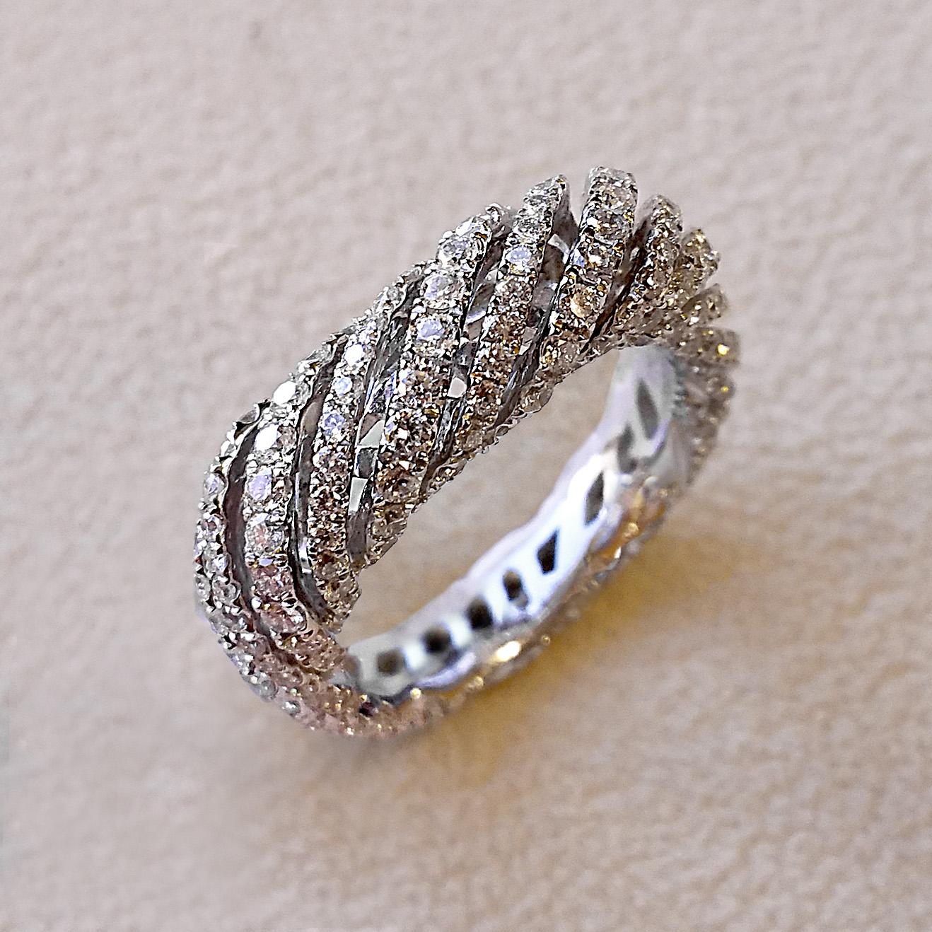 Italian Designer 18 Karat White Gold Pave Eternity Ring In New Condition For Sale In Los Angeles, CA