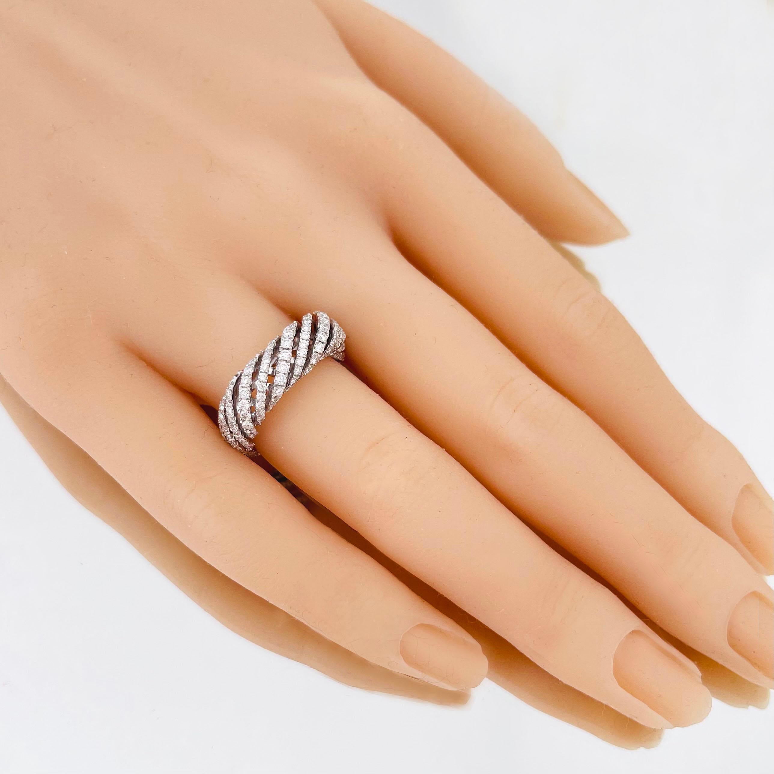 Italian Designer 18 Karat White Gold Pave Eternity Ring For Sale 2