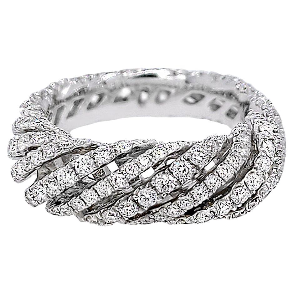 Italian Designer 18 Karat White Gold Pave Eternity Ring For Sale