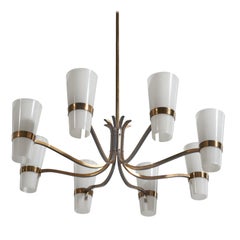 Vintage Italian Designer, 8-Light Chandelier, Brass, Acrylic, Italy, 1950s