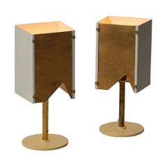 Italian Designer, Abat Jours, Grey Metal, Cream Metal, Brass, Italy, 1950s