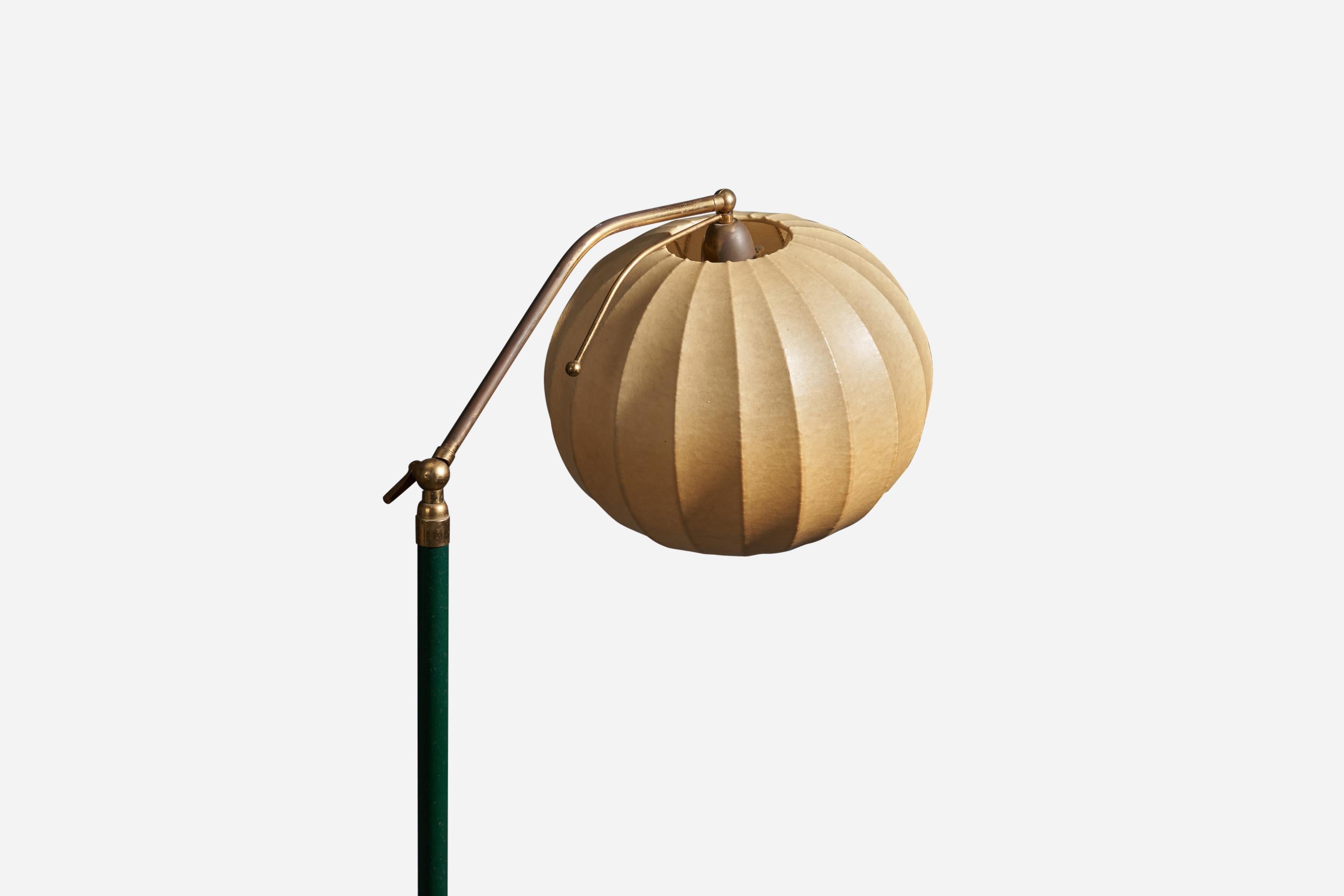 Mid-Century Modern Italian Designer, Adjustab Floor Lamp, Brass, Vinyl, Marble, Resin, Italy, 1950s For Sale