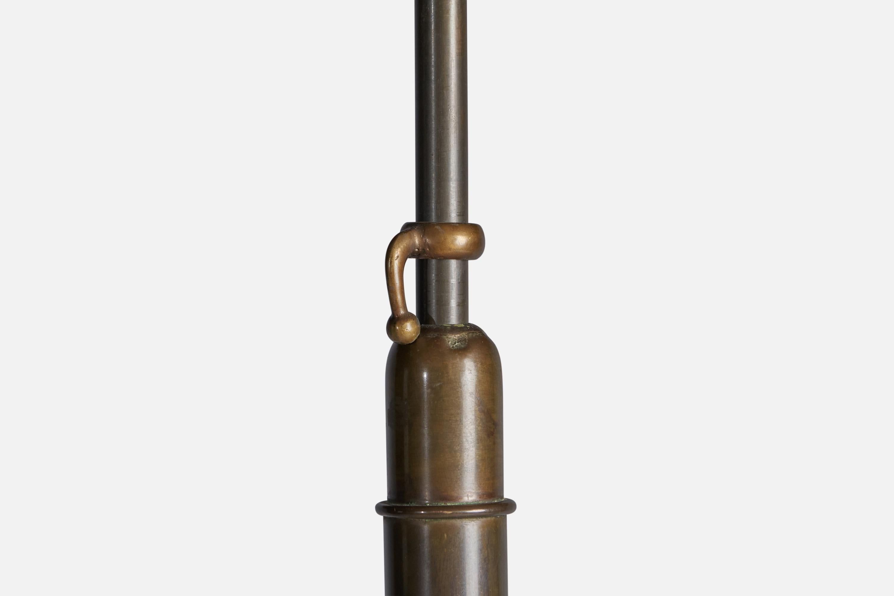 Mid-20th Century Italian Designer, Adjustable Floor Lamp, Brass, Fabric, 1940s For Sale