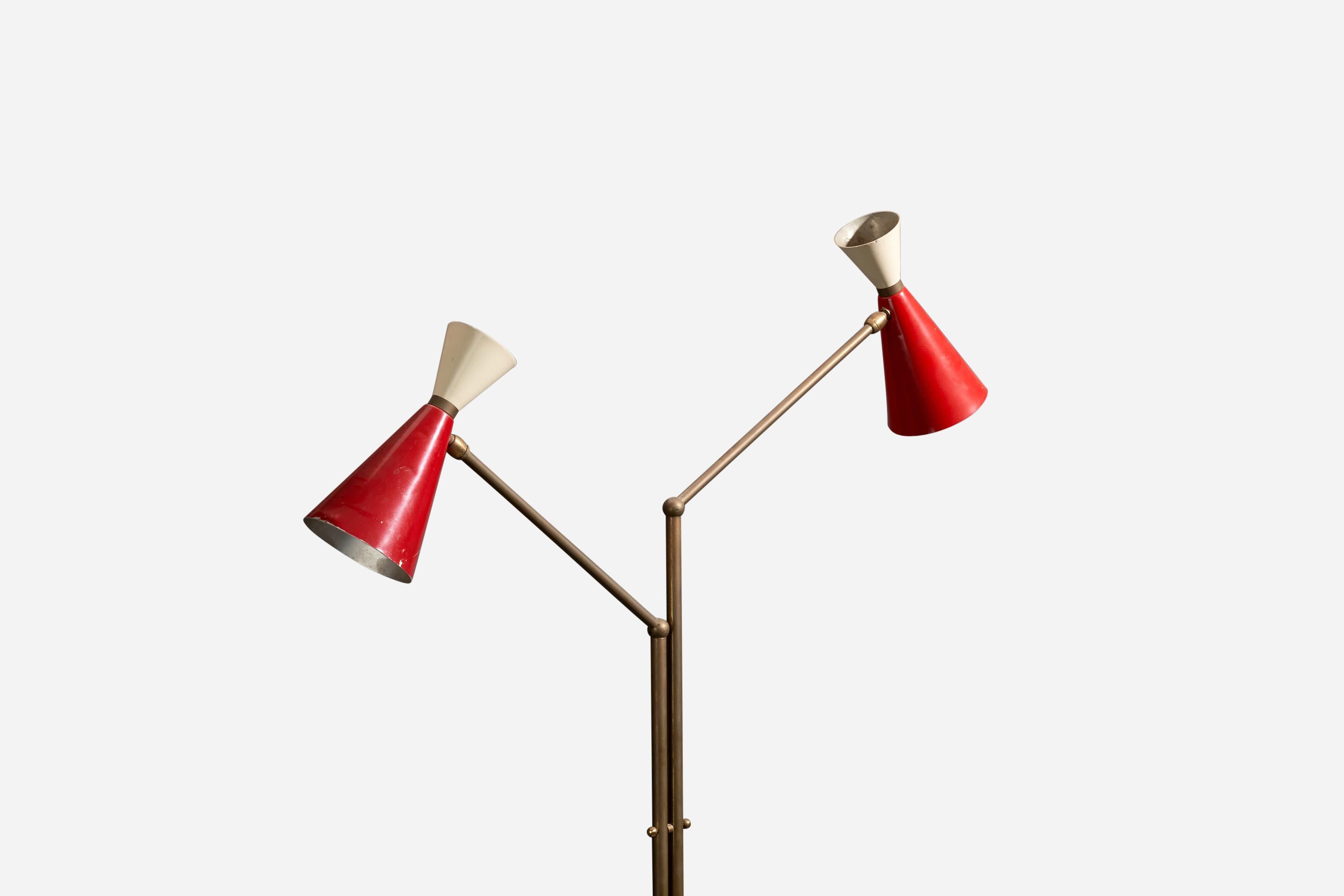 Italian Designer, Adjustable Floor Lamp, Brass, Marble, Metal, Italy, 1950s 1