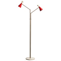 Italian Designer, Adjustable Floor Lamp, Brass, Marble, Metal, Italy, 1950s