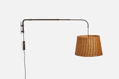 Italian Designer, Adjustable Sconce, Copper, Rattan, Italy, 1940s