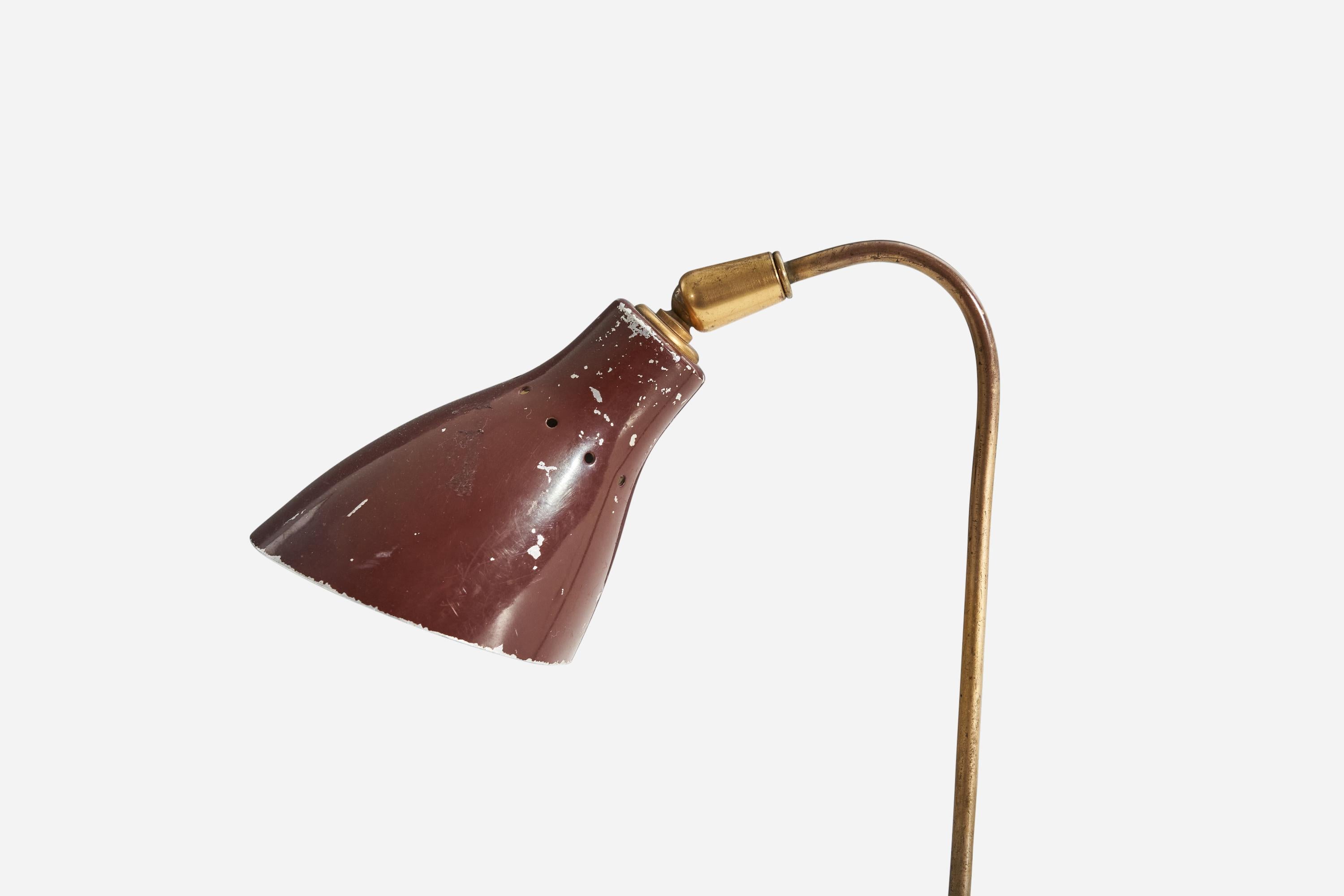 Mid-20th Century Italian Designer, Adjustable Table Lamp, Brass, Brown Metal, Italy, 1940s For Sale