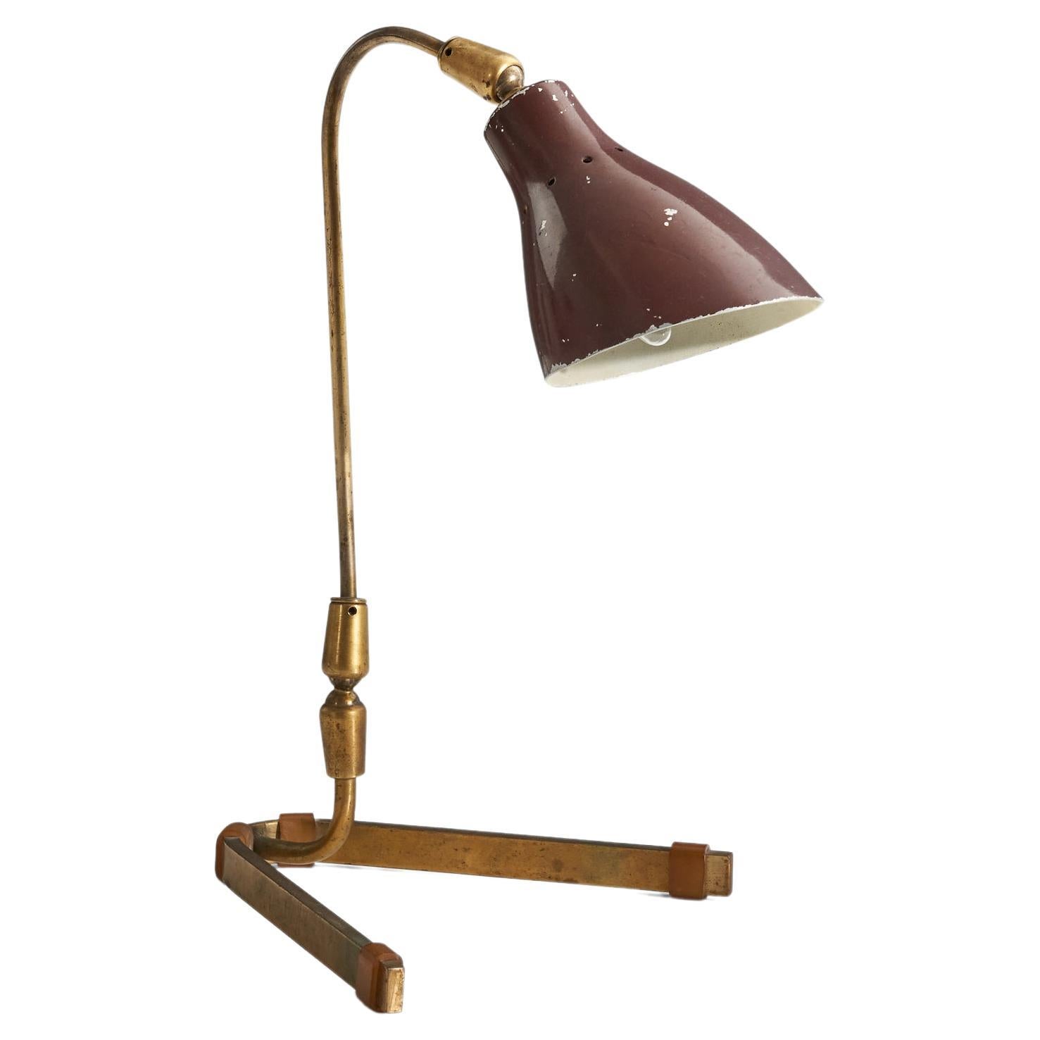 Italian Designer, Adjustable Table Lamp, Brass, Brown Metal, Italy, 1940s