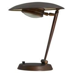 Italian Designer, Adjustable Table Lamp, Brass, Glass, Italy, 1940s