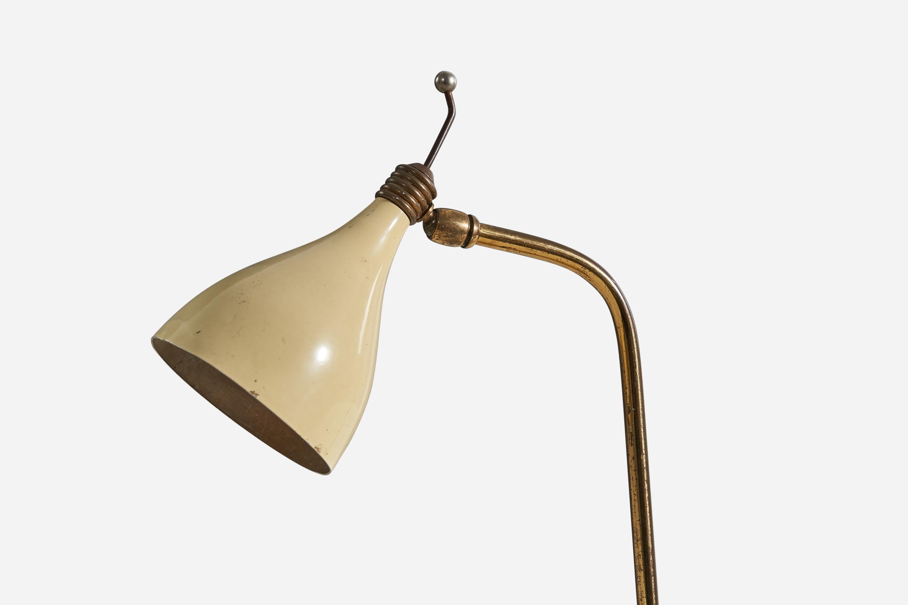 Italian Designer, Adjustable Table Lamp, Brass, Lacquered Metal, Italy, 1940s In Good Condition For Sale In High Point, NC