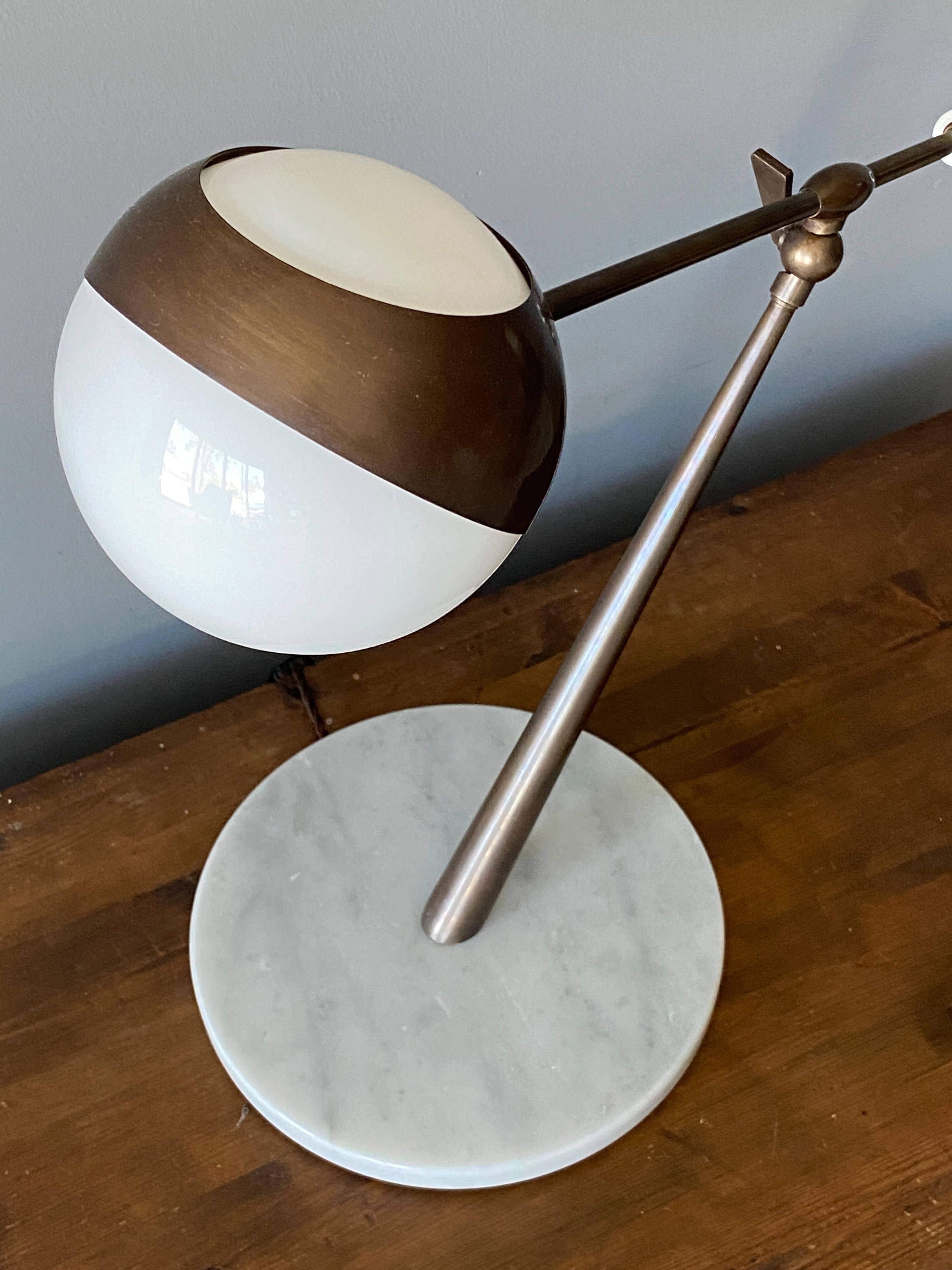 Mid-Century Modern Italian Designer, Adjustable Table Lamp, Brass, Marble, Glass, Italy, 1960s