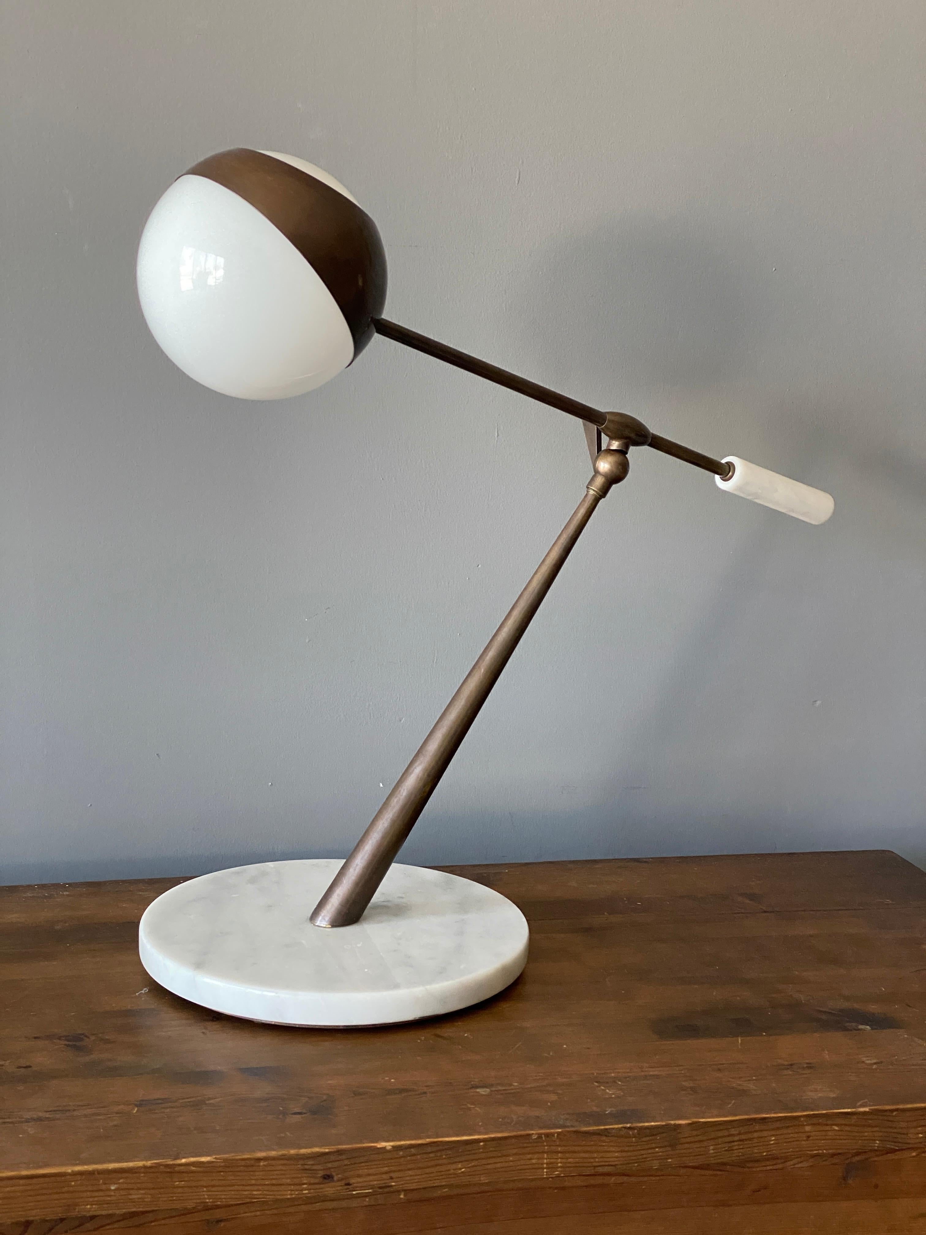 Italian Designer, Adjustable Table Lamp, Brass, Marble, Glass, Italy, 1960s 3