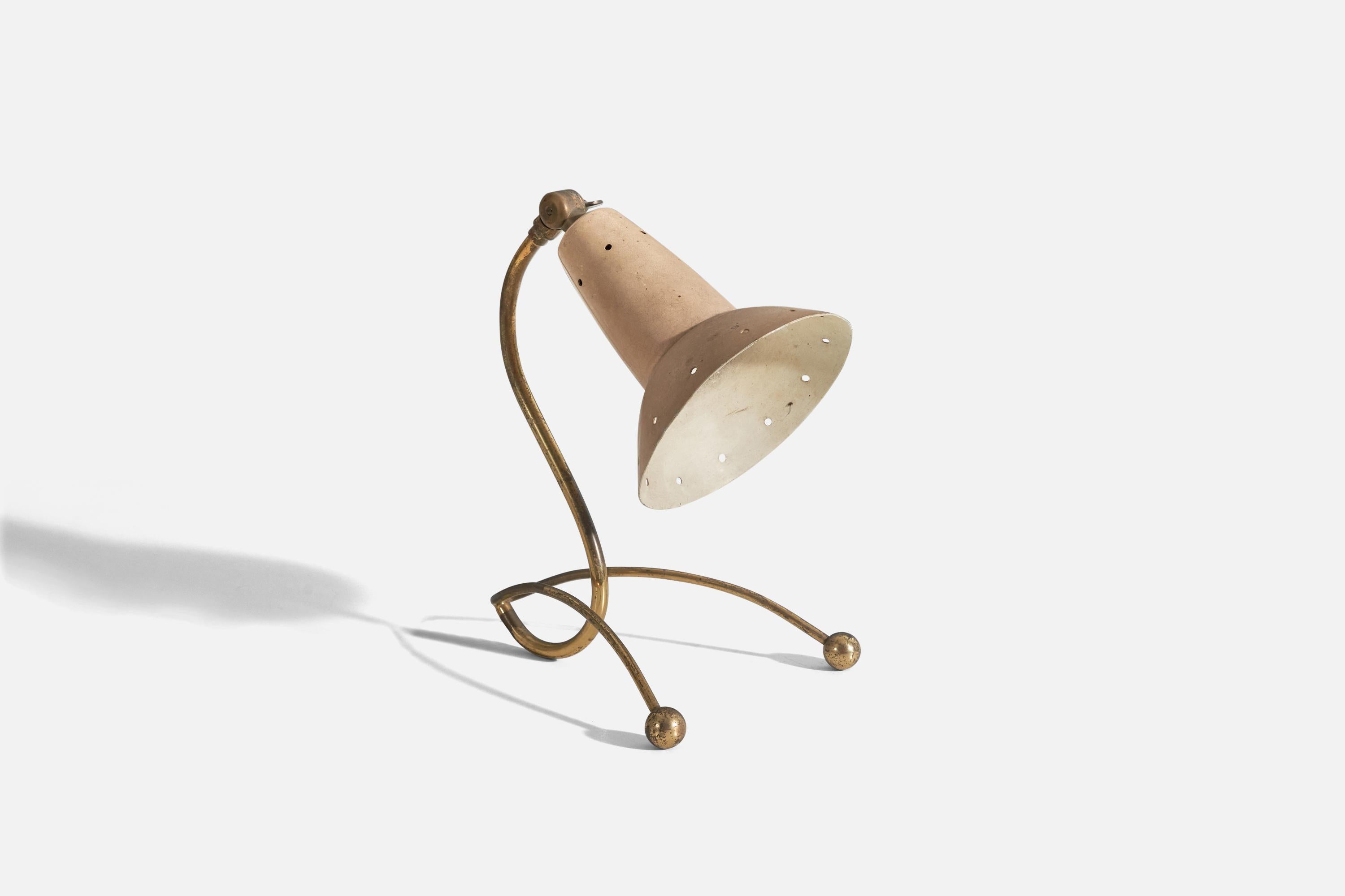 Mid-Century Modern Italian Designer, Adjustable Table Lamp, Brass, Metal, Italy, 1940s