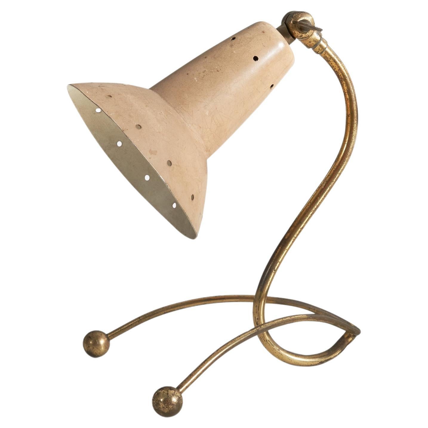 Italian Designer, Adjustable Table Lamp, Brass, Metal, Italy, 1940s